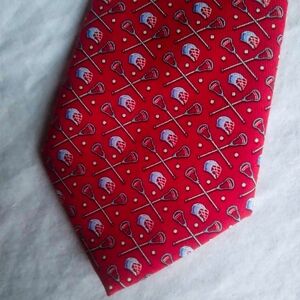 Vineyard Vines Red Silk Lacrosse Sports Print Tie